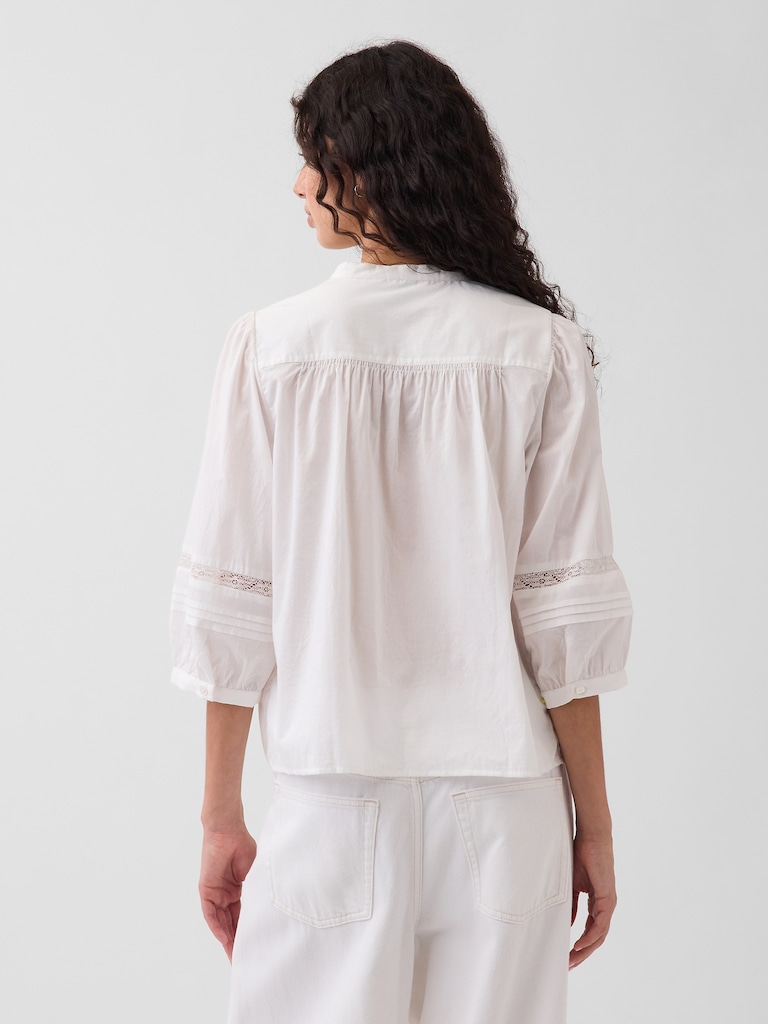 Oversized Lace-Trim Button-Front Swing Top