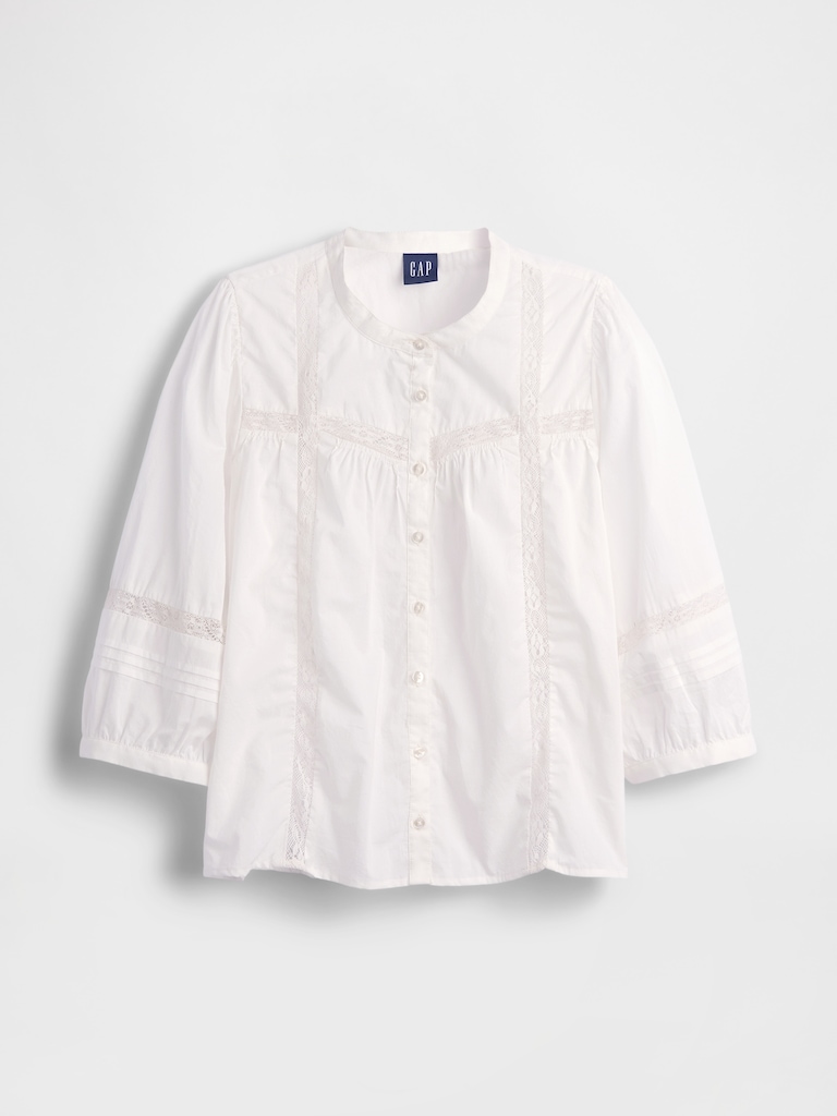 Oversized Lace-Trim Button-Front Swing Top