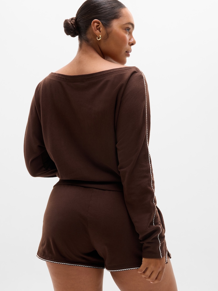 Airy Cotton Terry Boatneck Picot Sweatshirt