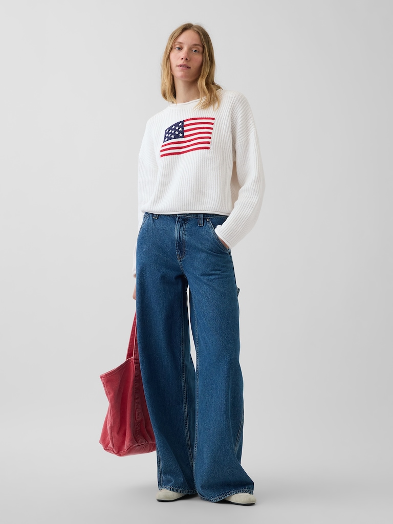 100% Cotton Oversized Americana Crop Sweater