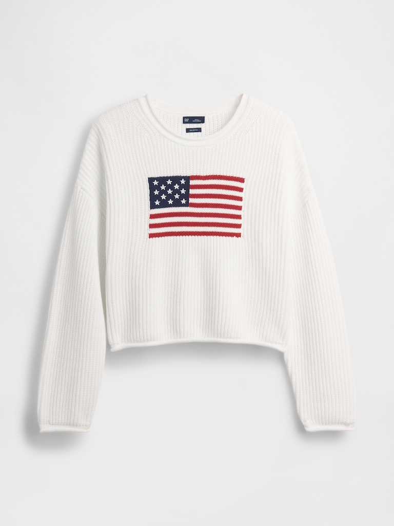 100% Cotton Oversized Americana Crop Sweater
