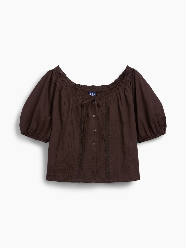 Elbow-Sleeve Crop Pintuck Top