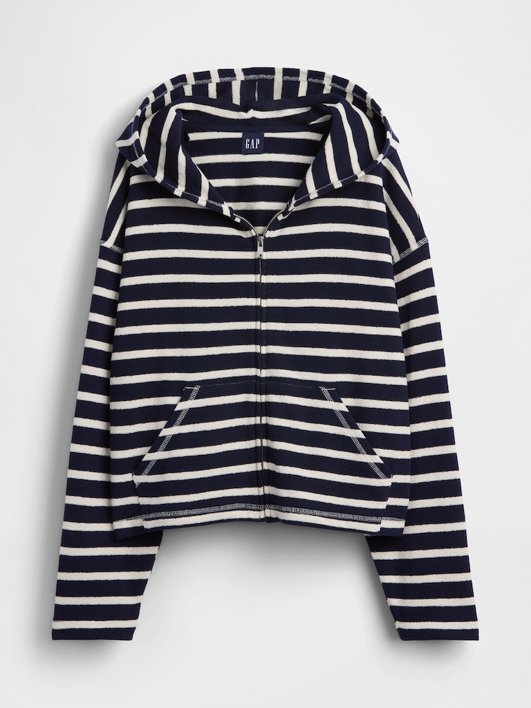 Towel Terry Oversized Stripe Zip Hoodie