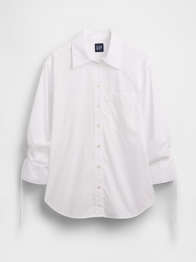 Organic Cotton Poplin Oversized Ruched-Sleeve Shirt
