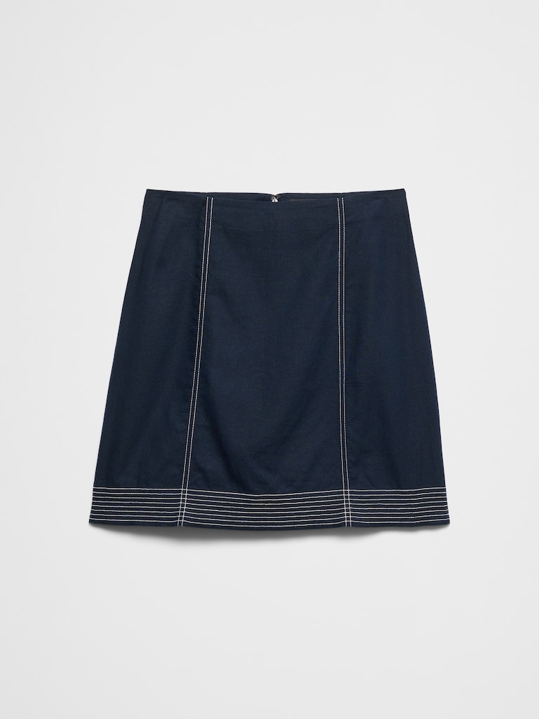 Linen-Blend Trapunto Mini Skirt