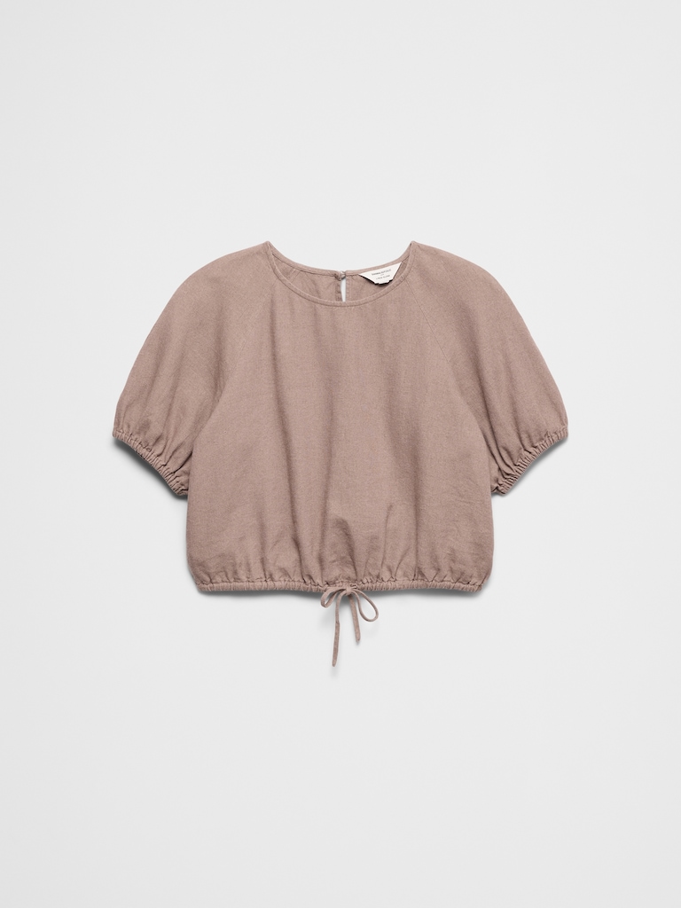 Linen-Blend Bubble-Tie Top