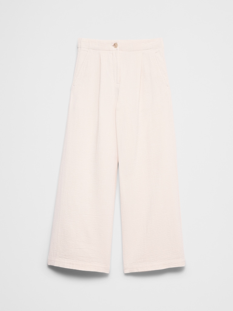 Anyday Wide-Leg High-Rise Gauze Pleated Trouser