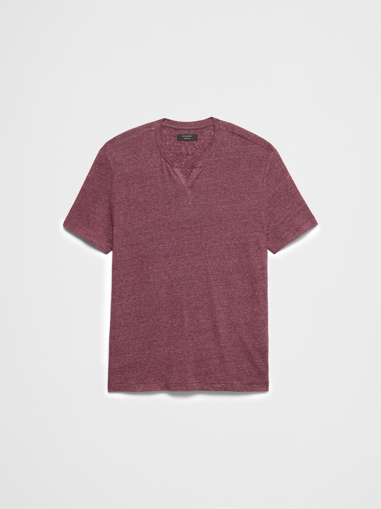 Standard-Fit Linen-Blend Notch T-Shirt