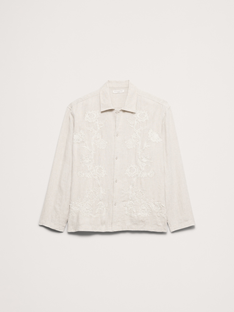Relaxed-Fit Embroidered Linen Long-Sleeve Resort Shirt