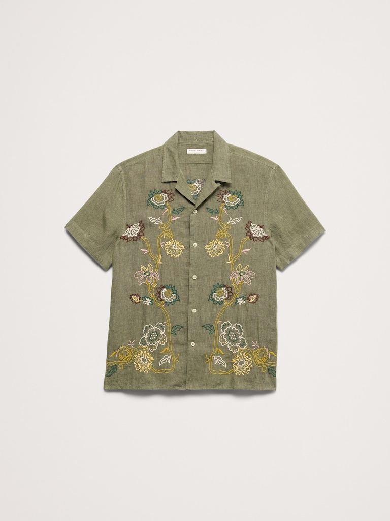 Standard-Fit Embroidered Linen Resort Shirt