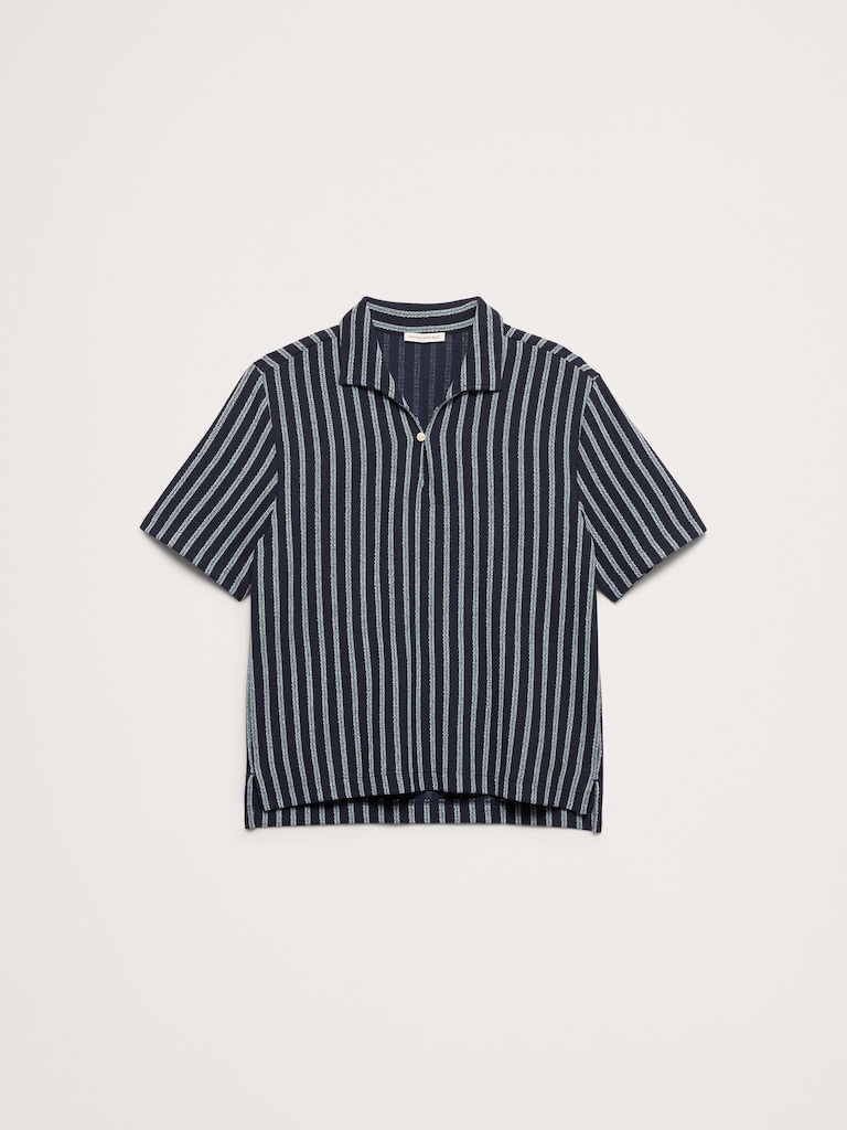 Jacquard Stripe Open Collar Polo