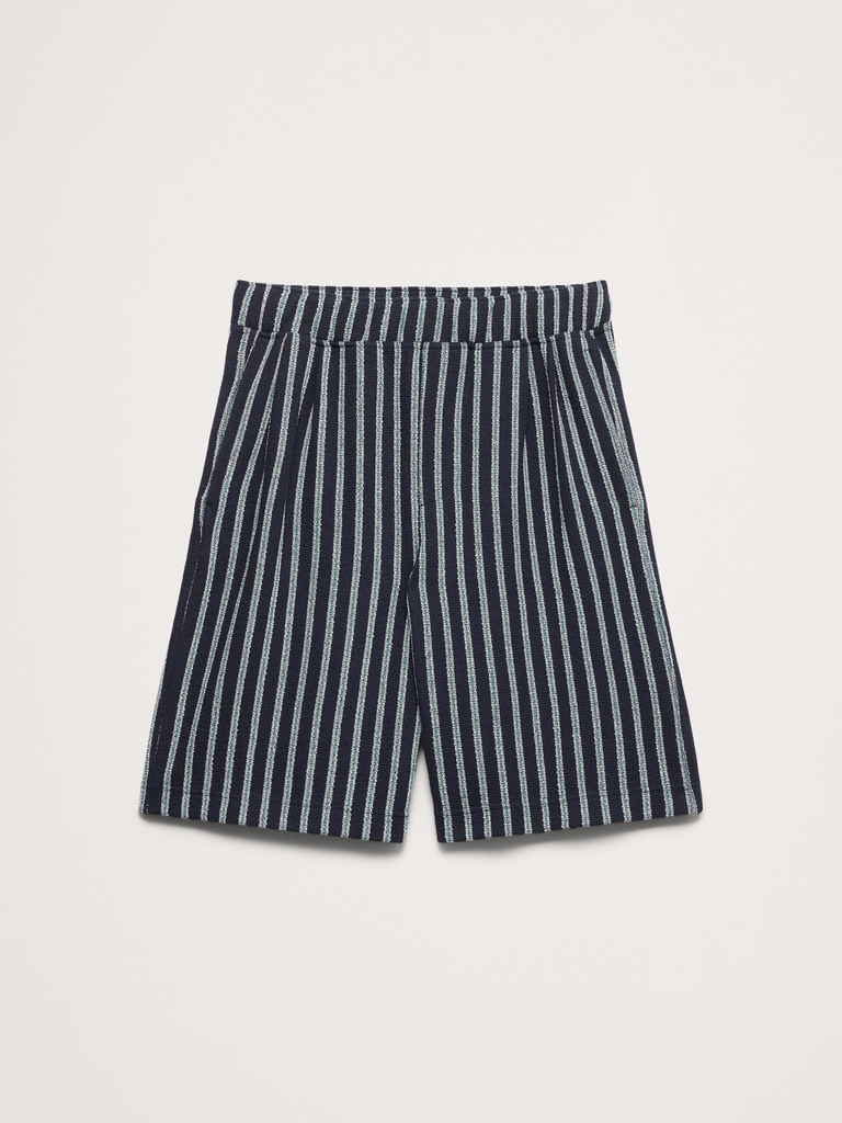 Jacquard Stripe Pleated Pull-On Short