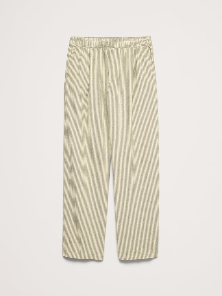 Relaxed Linen-Cotton Pleated Pull-On Pant