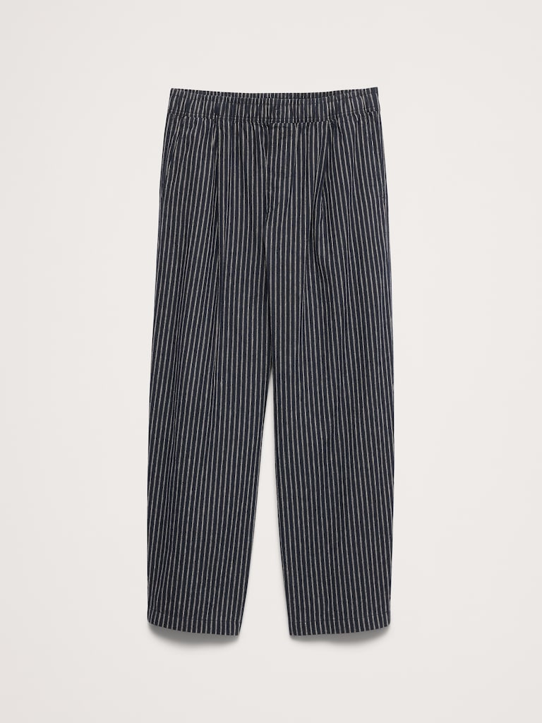 Relaxed Linen-Cotton Pleated Pull-On Pant