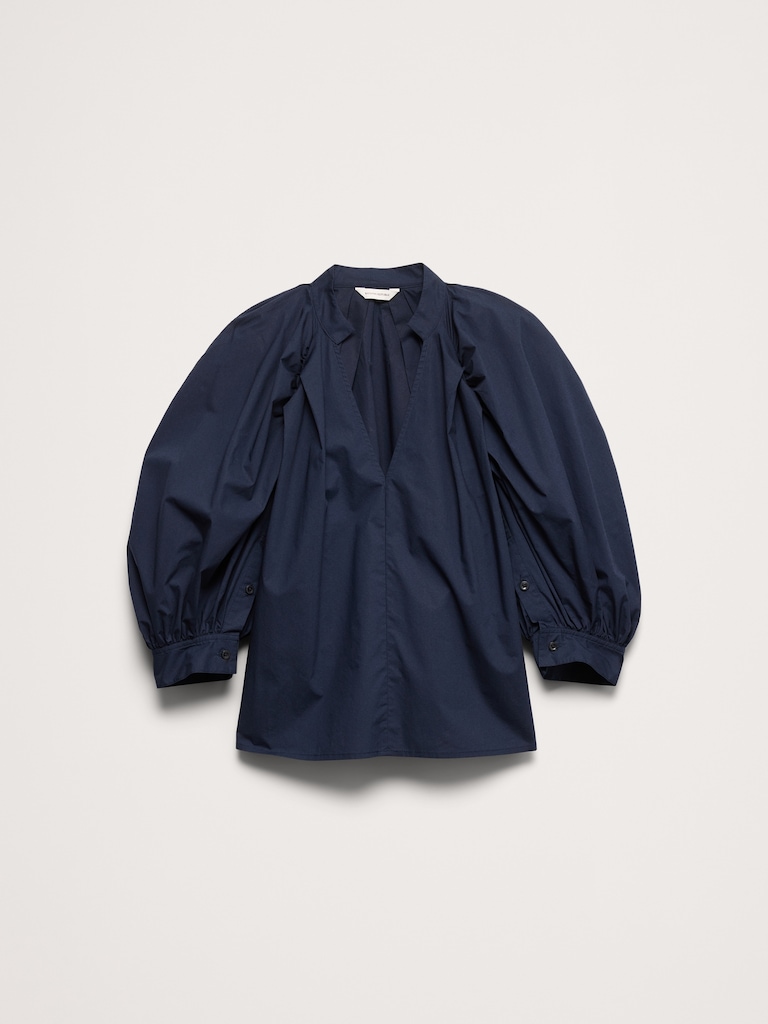 Cotton Poplin Split-Neck Top