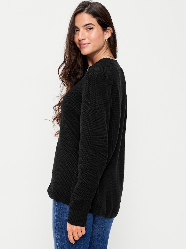 Crew-Neck Shaker Stitch Tunic Sweater