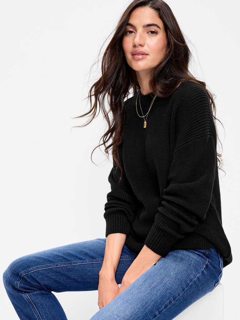 Crew-Neck Shaker Stitch Tunic Sweater