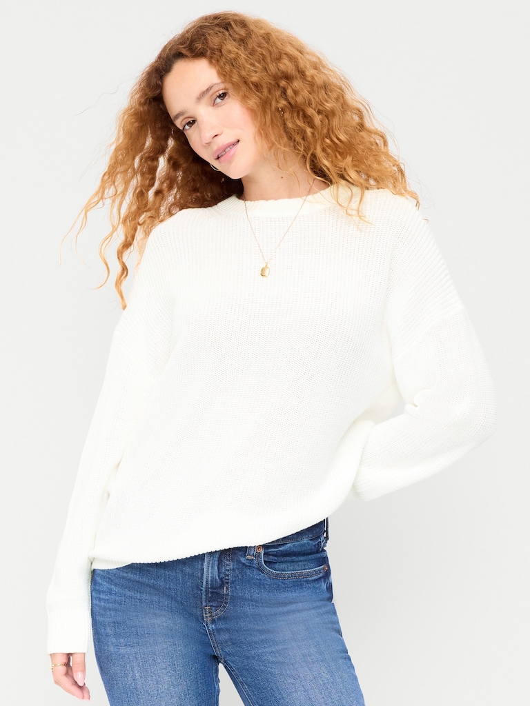 Crew-Neck Shaker Stitch Tunic Sweater