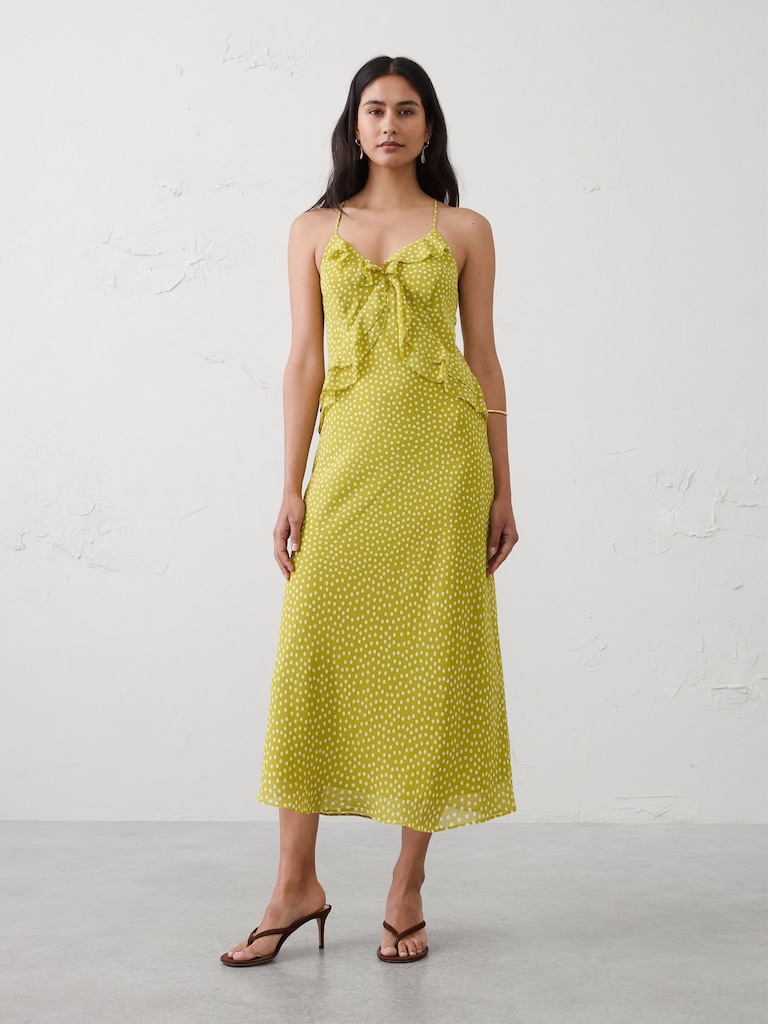 Chiffon Bias Ruffle Midi Dress