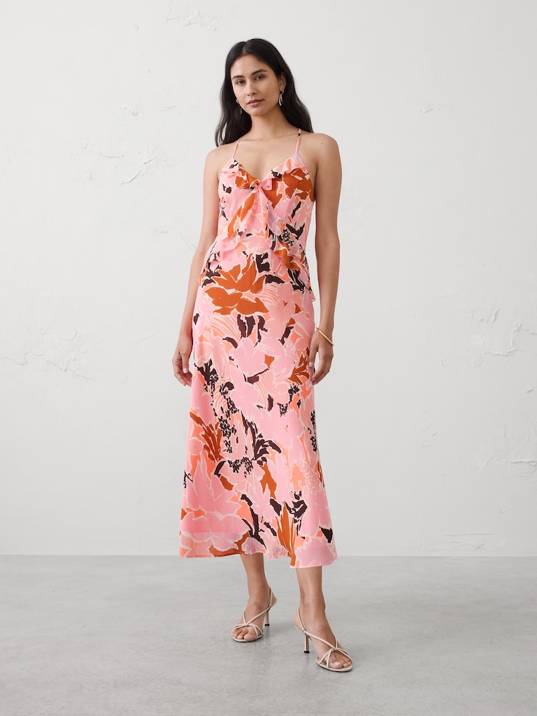 Chiffon Bias Ruffle Midi Dress