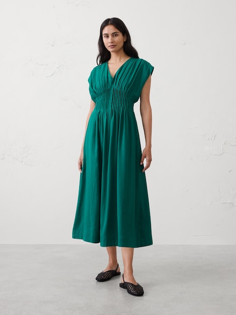 banana republic factory green dress Satin Twist-Neck Maxi Dress