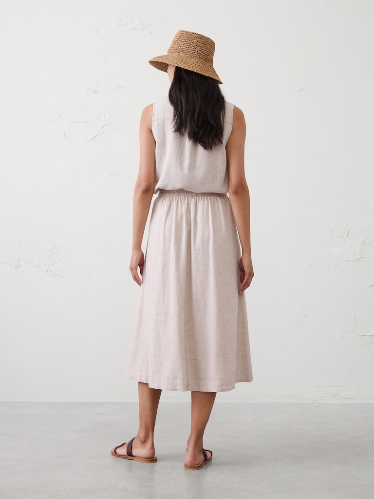 Linen-Blend Pintuck Midi Skirt