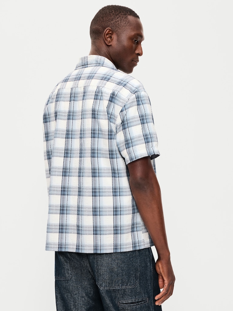 Loose Fit Textured Plaid Pocket Shirt