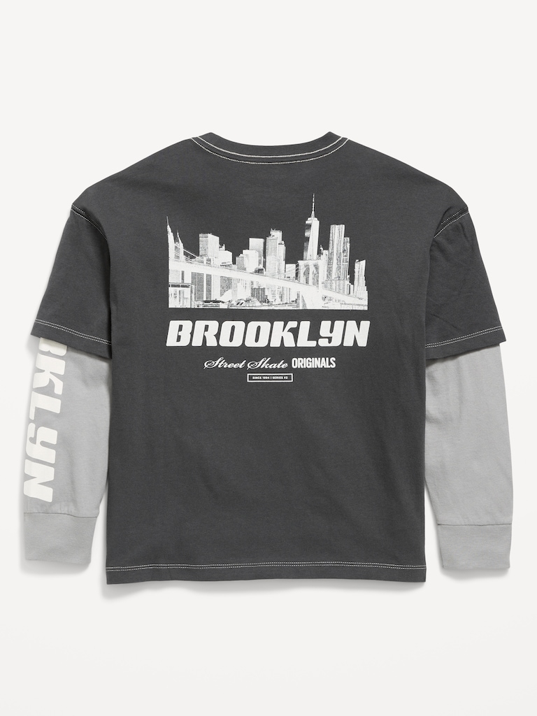 Oversized Long-Sleeve 2-In-1 Graphic T-Shirt for Boys