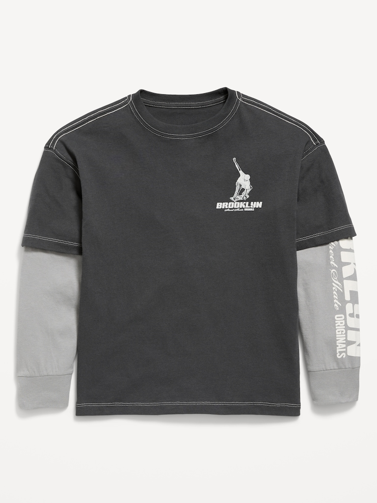 Oversized Long-Sleeve 2-In-1 Graphic T-Shirt for Boys