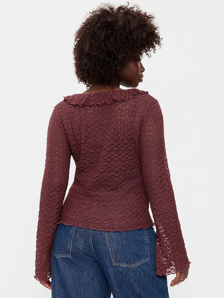 Fitted Bell-Sleeve Ruffle Top