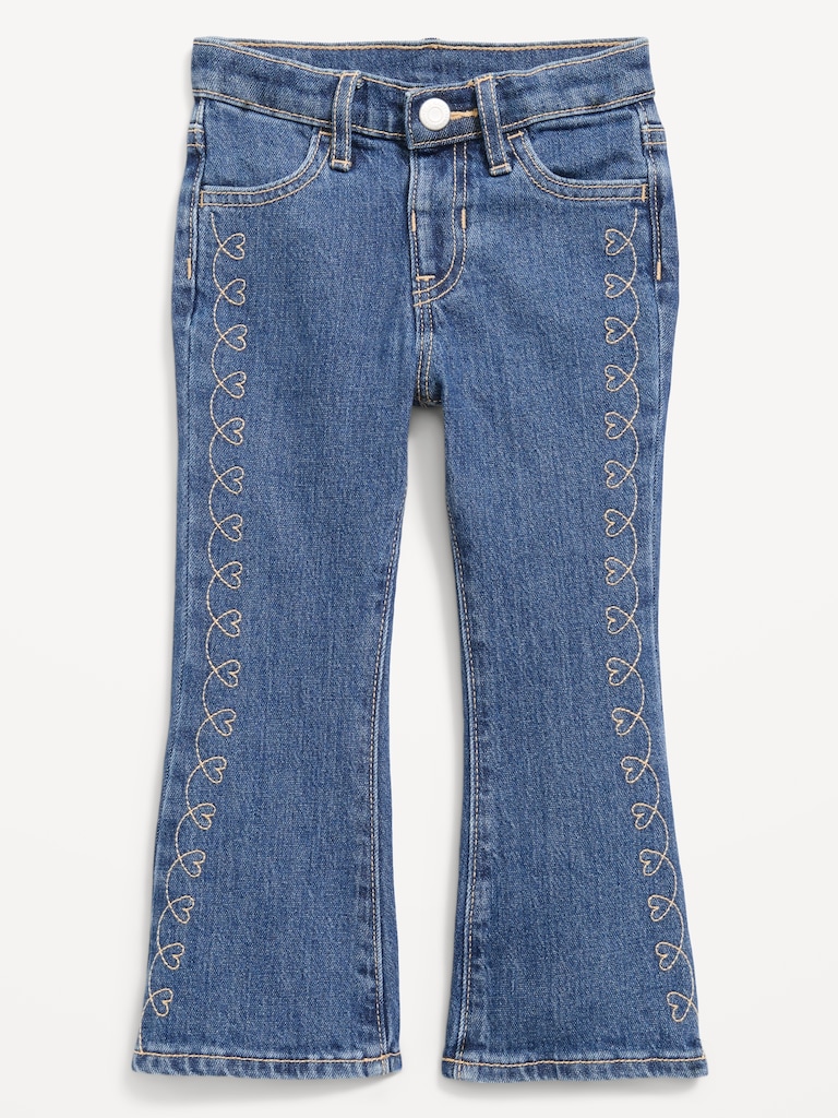 Jean brodé à jambe évasée à taille haute pour toute-petite