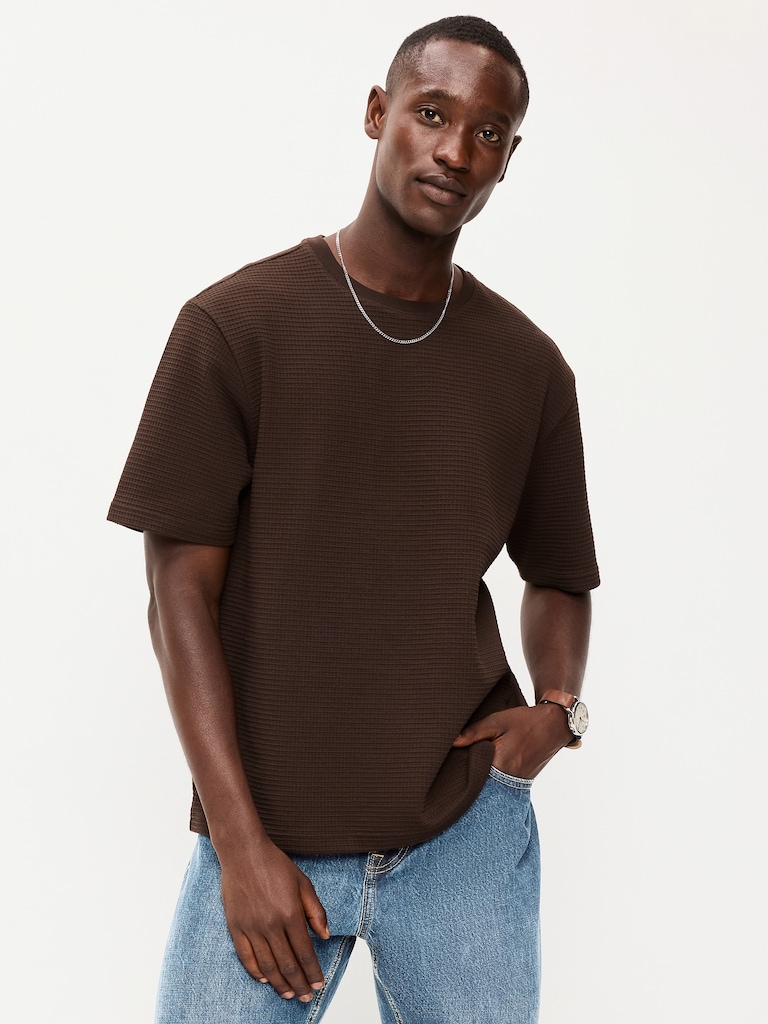 Relaxed Short-Sleeve Textured Waffle T-Shirt
