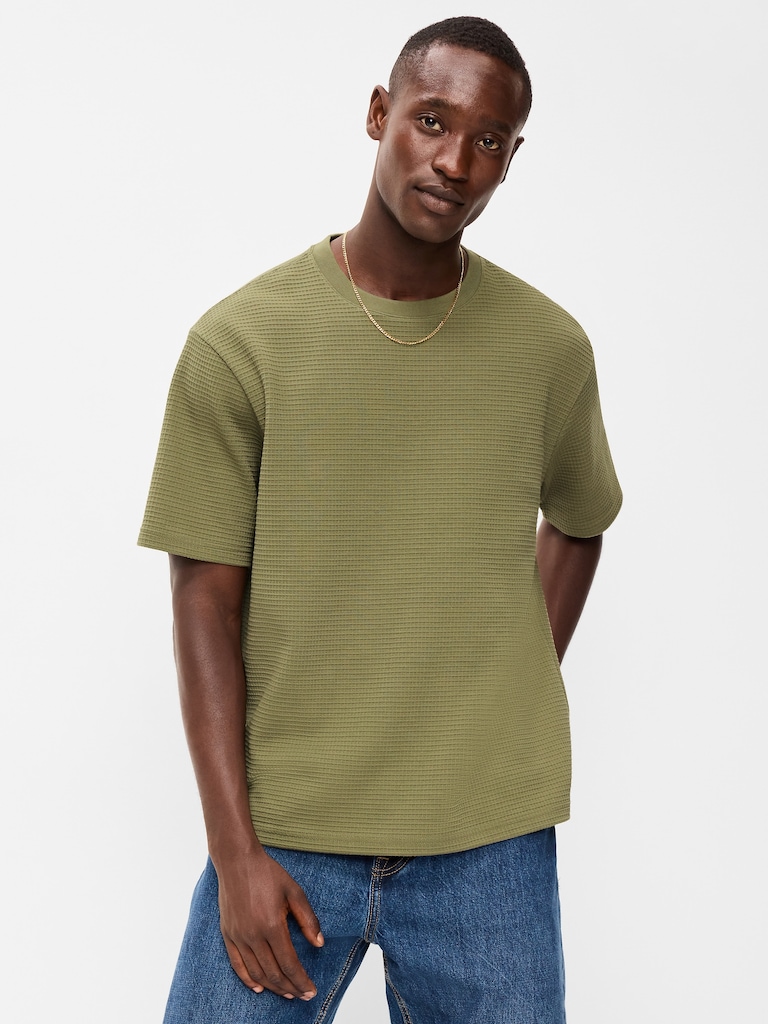 Relaxed Short-Sleeve Textured Waffle T-Shirt