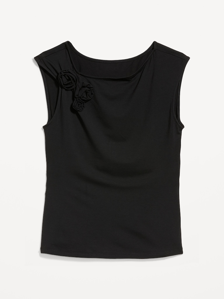 Gathered-Shoulder Rosette Top