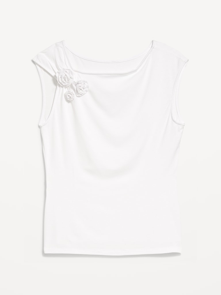 Gathered-Shoulder Rosette Top