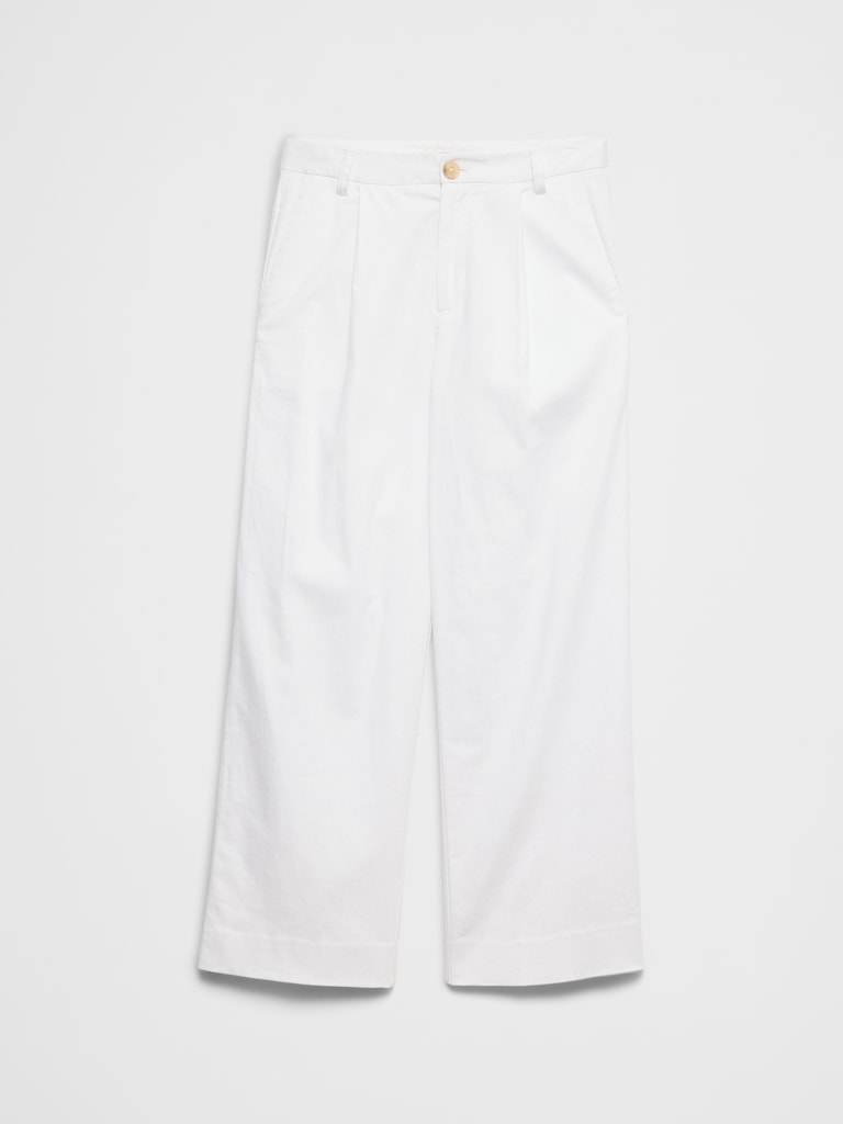 Straight-Leg High-Rise Linen-Blend Pleated Trouser