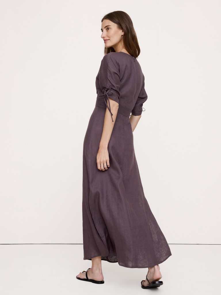 Linen Tie-Sleeve Midi Dress