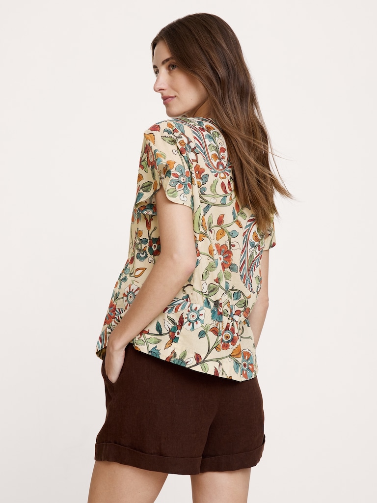 Lightweight Cotton Flutter-Sleeve Top