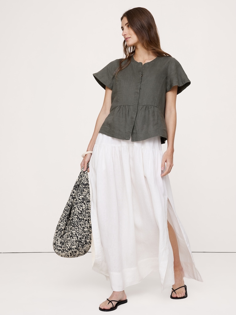 Linen Flutter-Sleeve Top