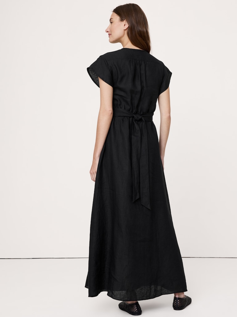 Linen Side-Tie Maxi Dress