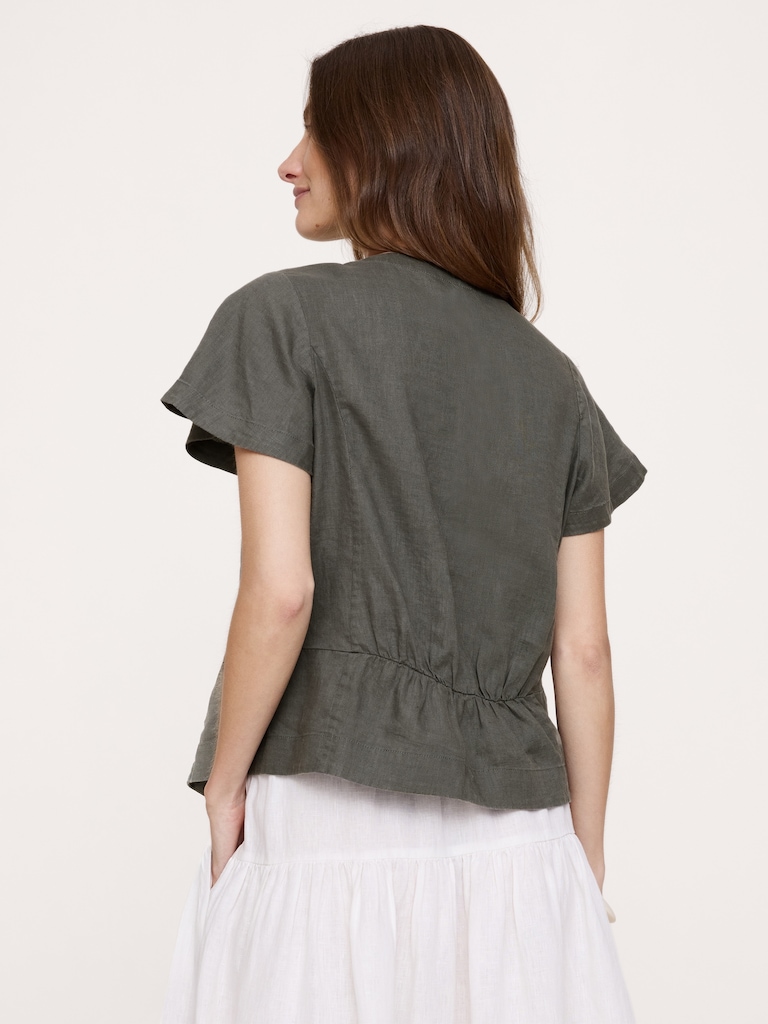 Linen Flutter-Sleeve Top