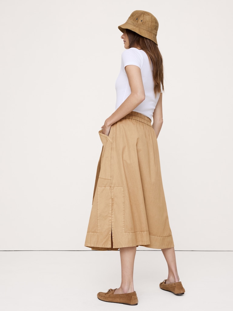 Cotton Twill Utility Midi Skirt