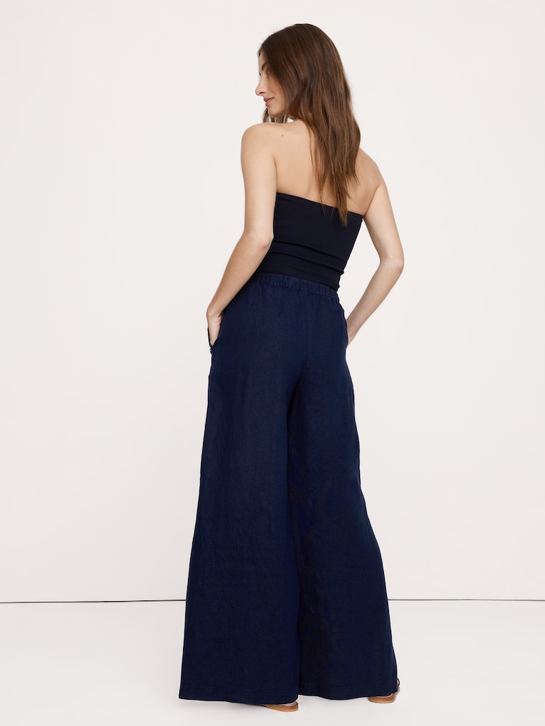 High-Rise Wide-Leg Linen Pull-On Sailor Pant