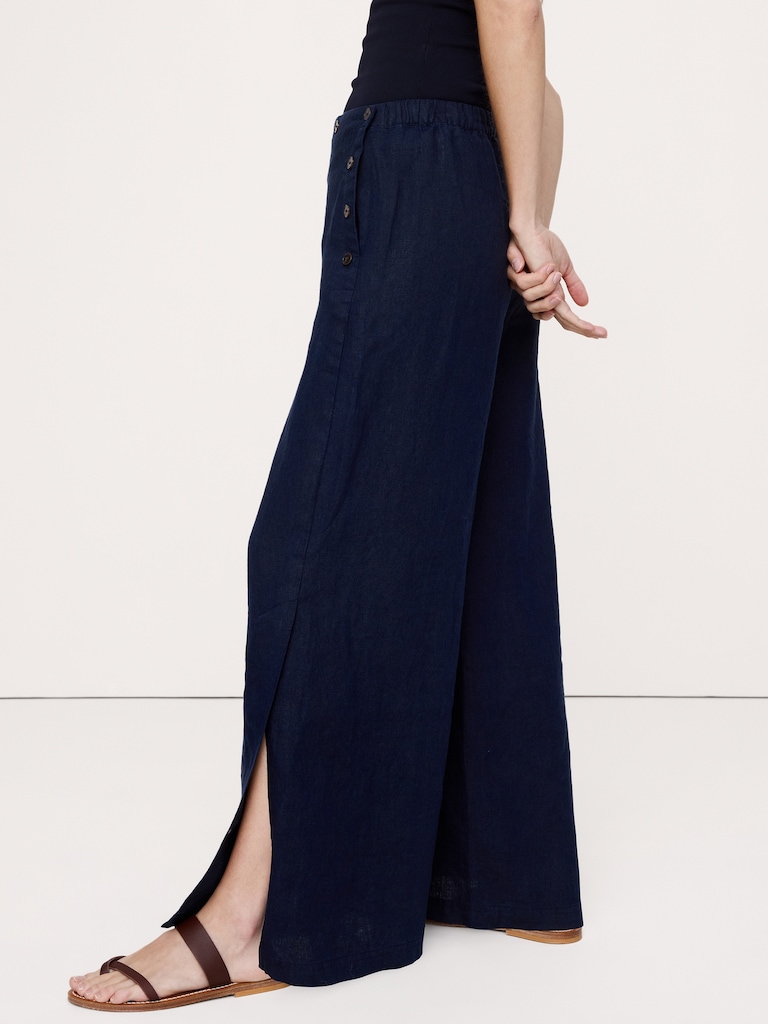 High-Rise Wide-Leg Linen Pull-On Sailor Pant
