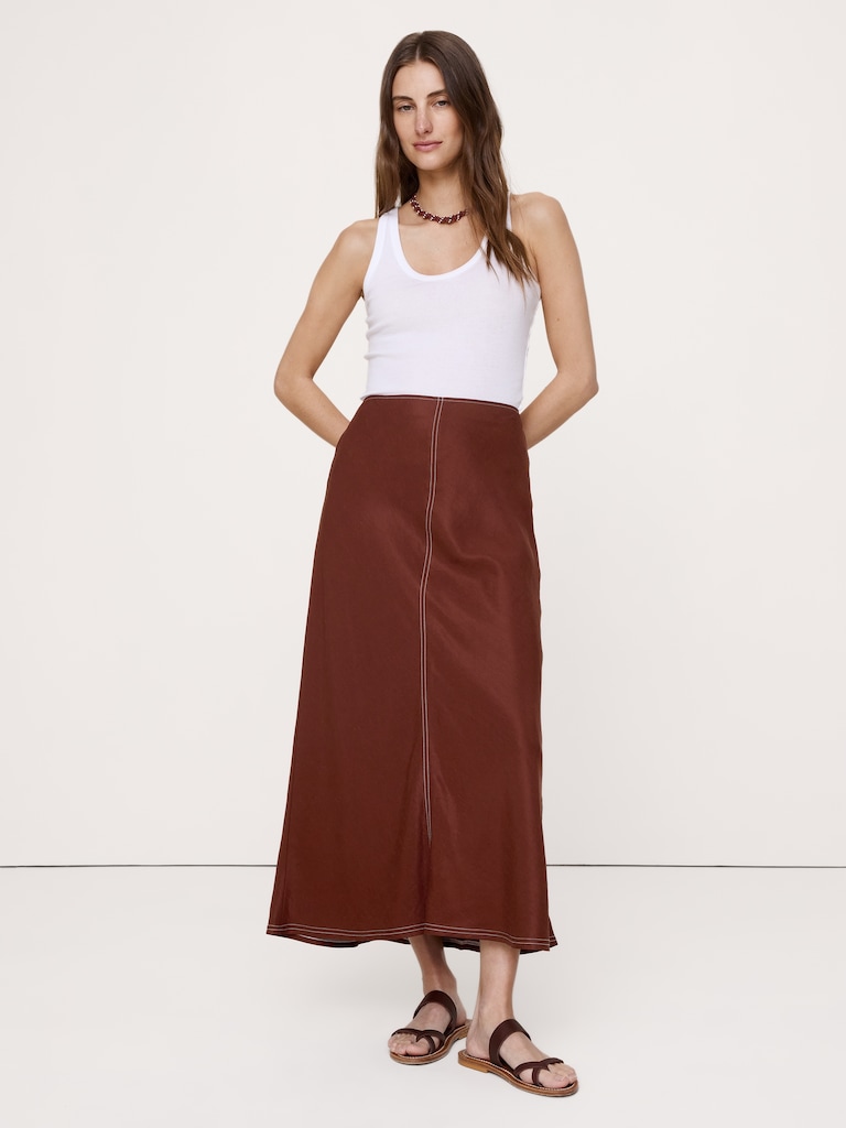 Viscose-Linen Bias-Cut Maxi Skirt