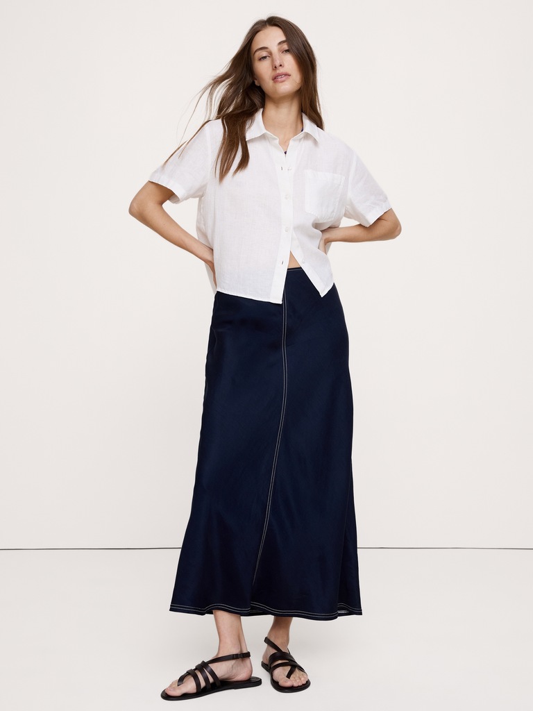 Viscose-Linen Bias-Cut Maxi Skirt