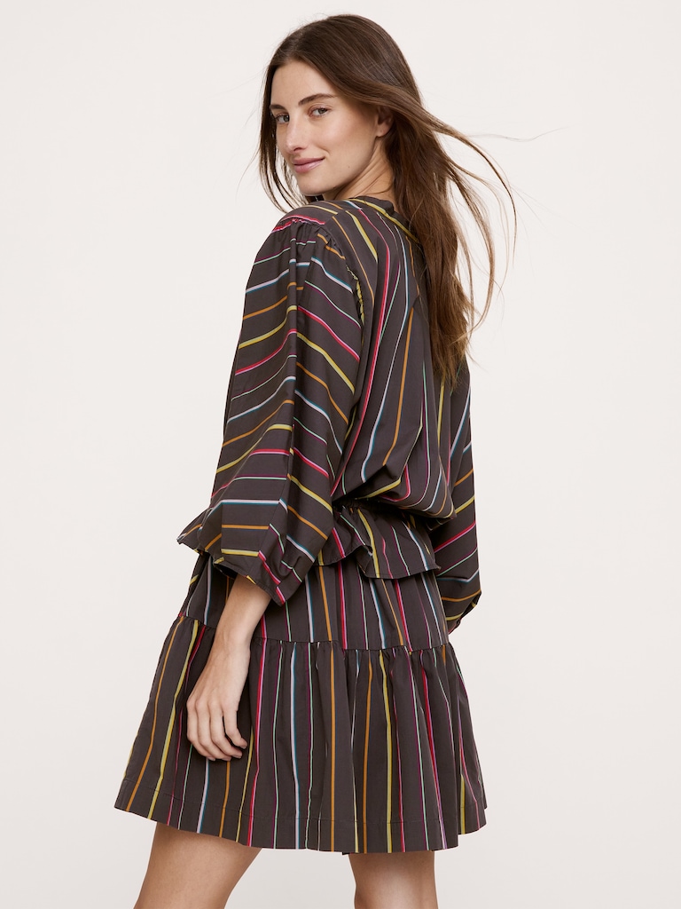 Cotton Poplin Drawstring-Waist Mini Dress