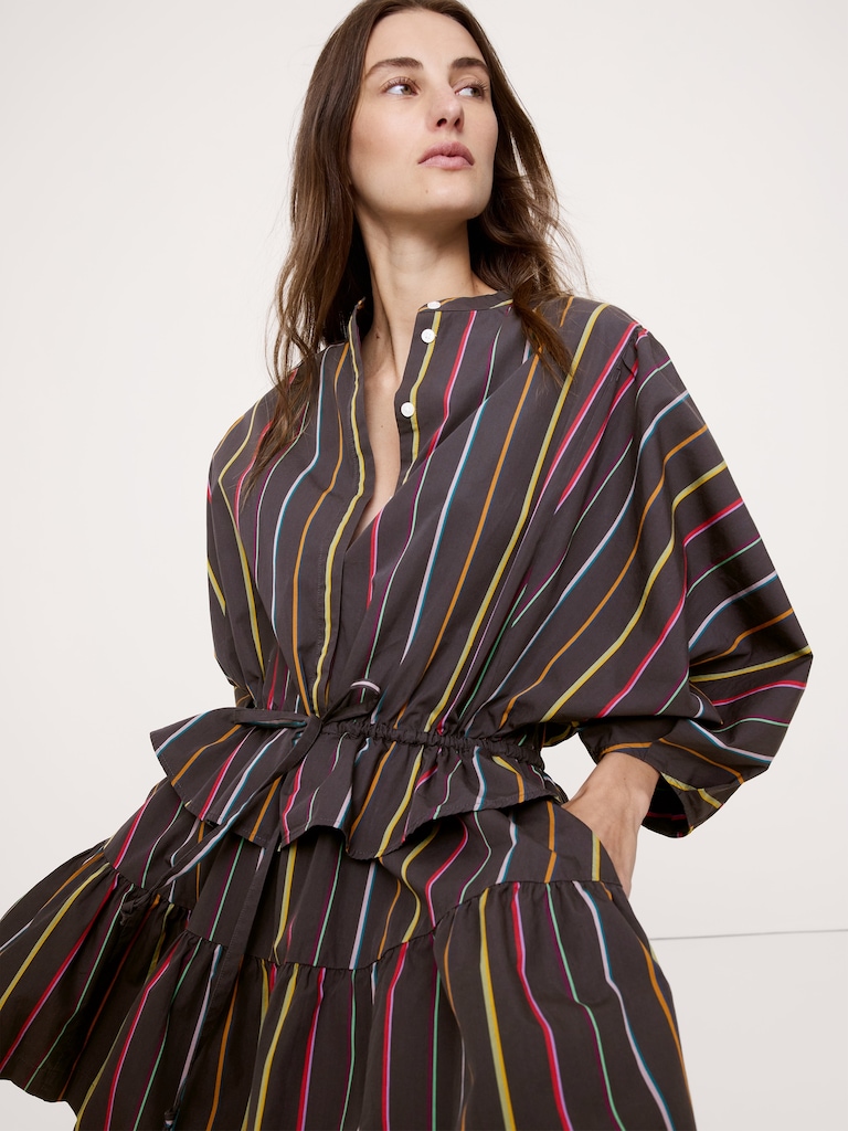 Cotton Poplin Drawstring-Waist Mini Dress