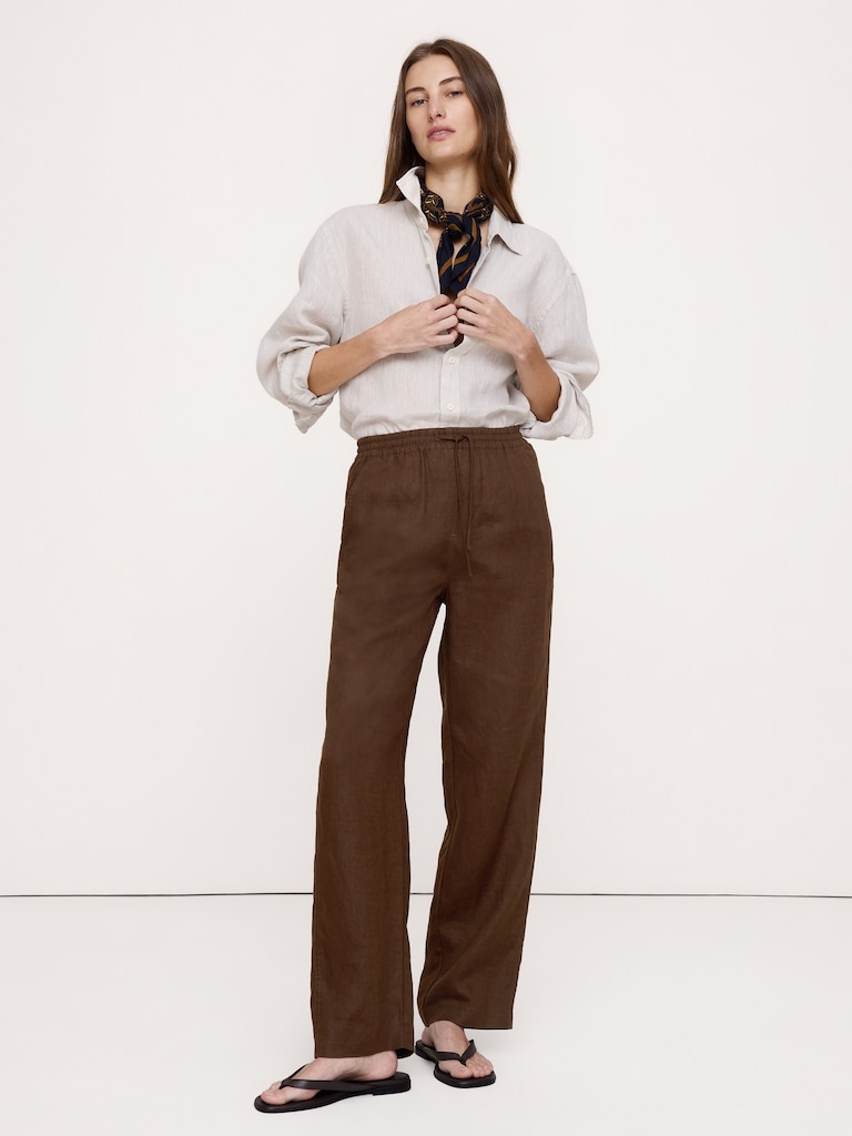 The Getaway Straight-Leg Pull-On Pant in Linen