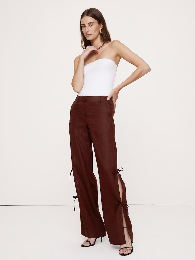 The Studio Wide-Leg Side-Tie Pant In Linen